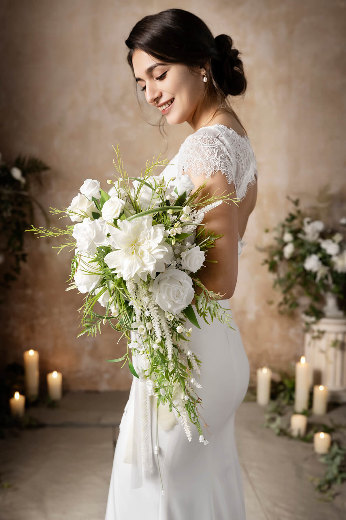 Small Cascade Bridal Bouquet in May Lily & Olive