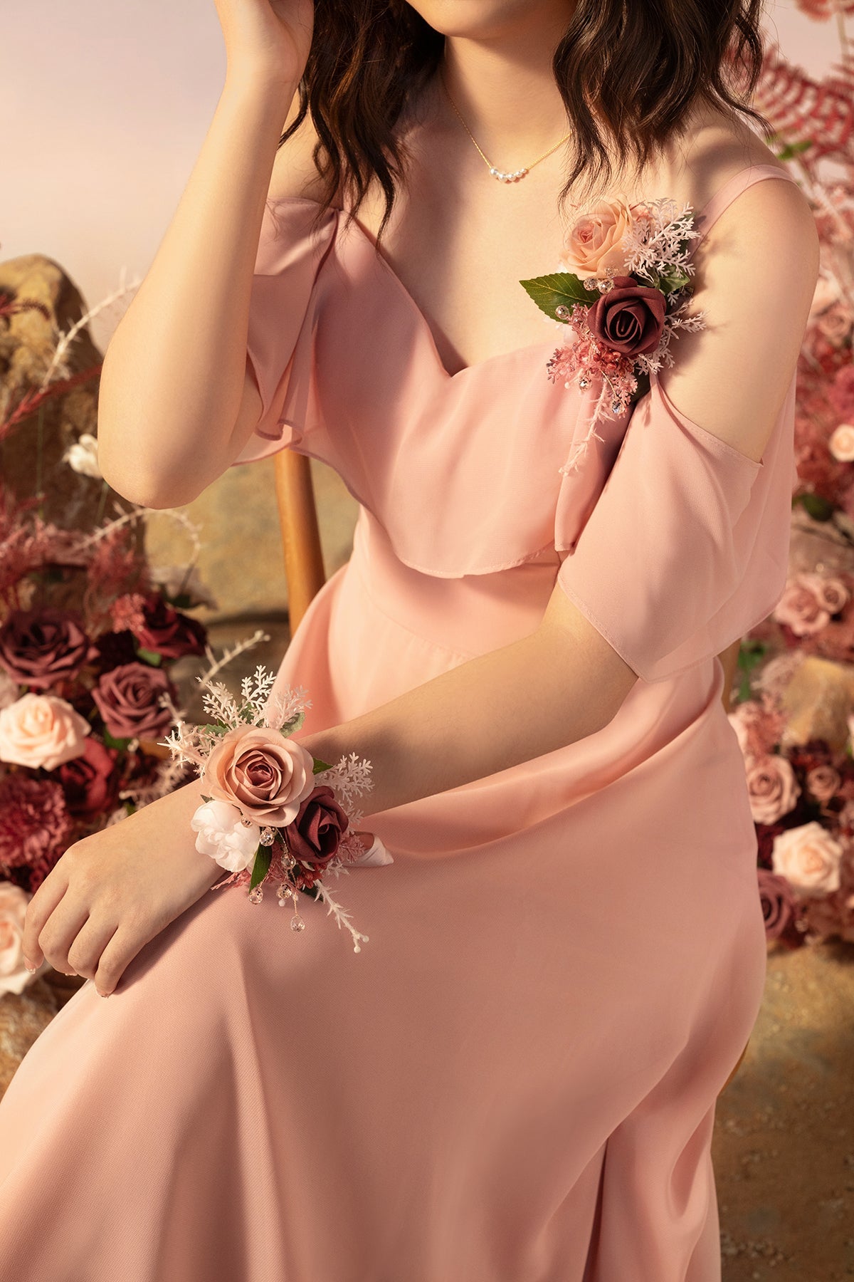 Wrist Corsages in Vintage Rose & Blush