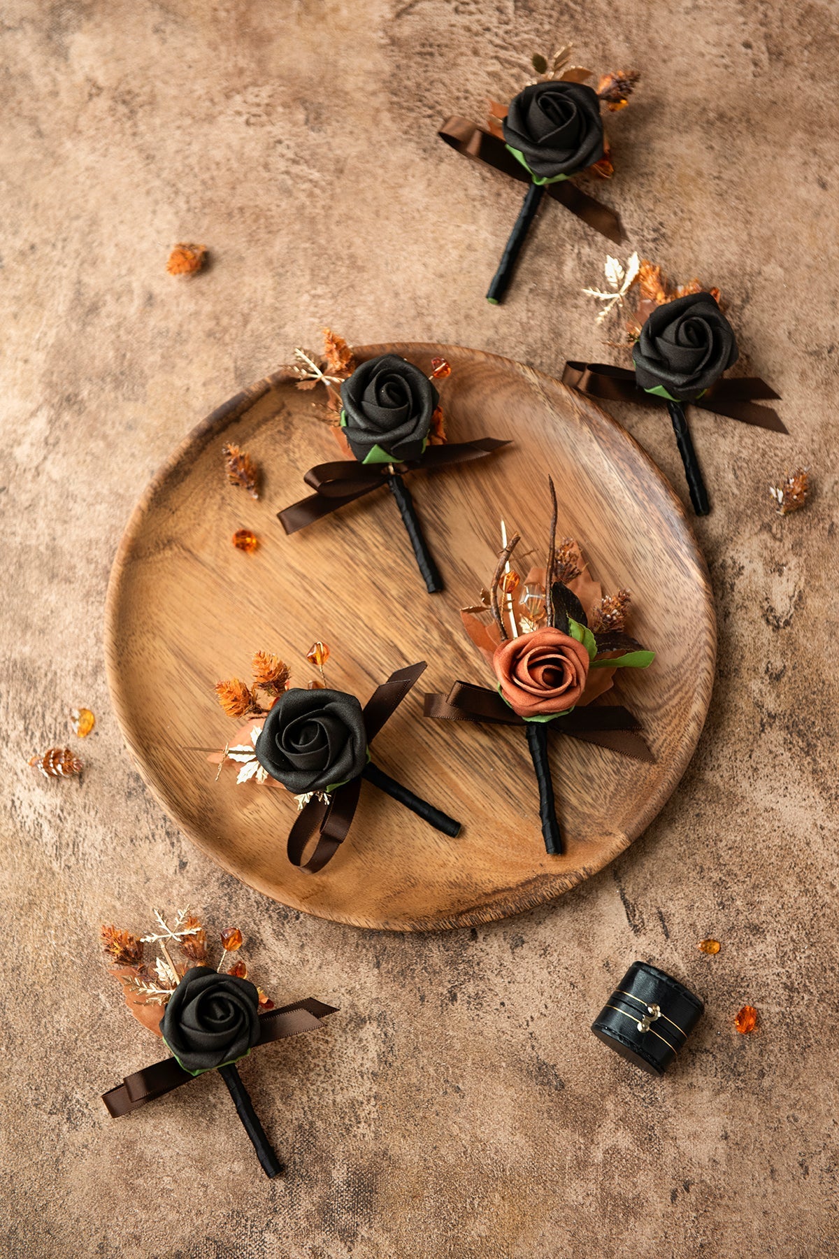 Flash Sale | Boutonnieres in Black & Pumpkin Orange