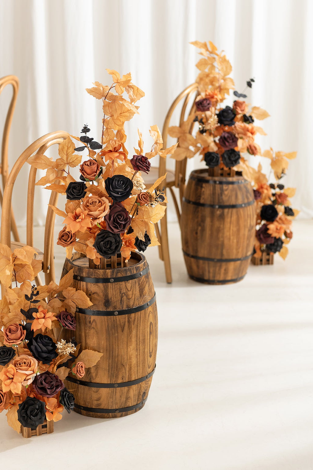 Wedding Aisle Runner Flower Arrangement in Black & Pumpkin Orange | Clearance