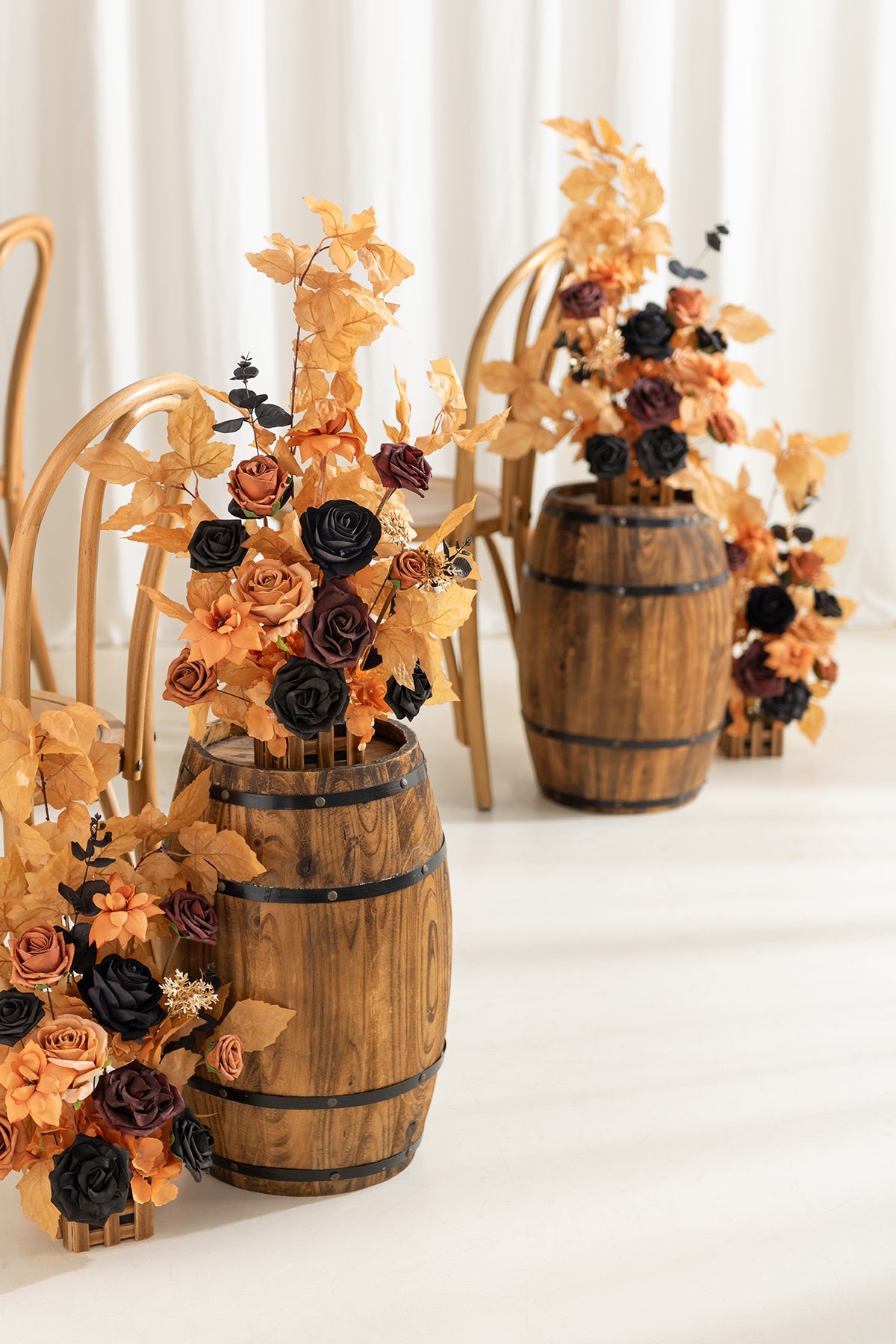 Wedding Aisle Runner Flower Arrangement in Black & Pumpkin Orange | Clearance
