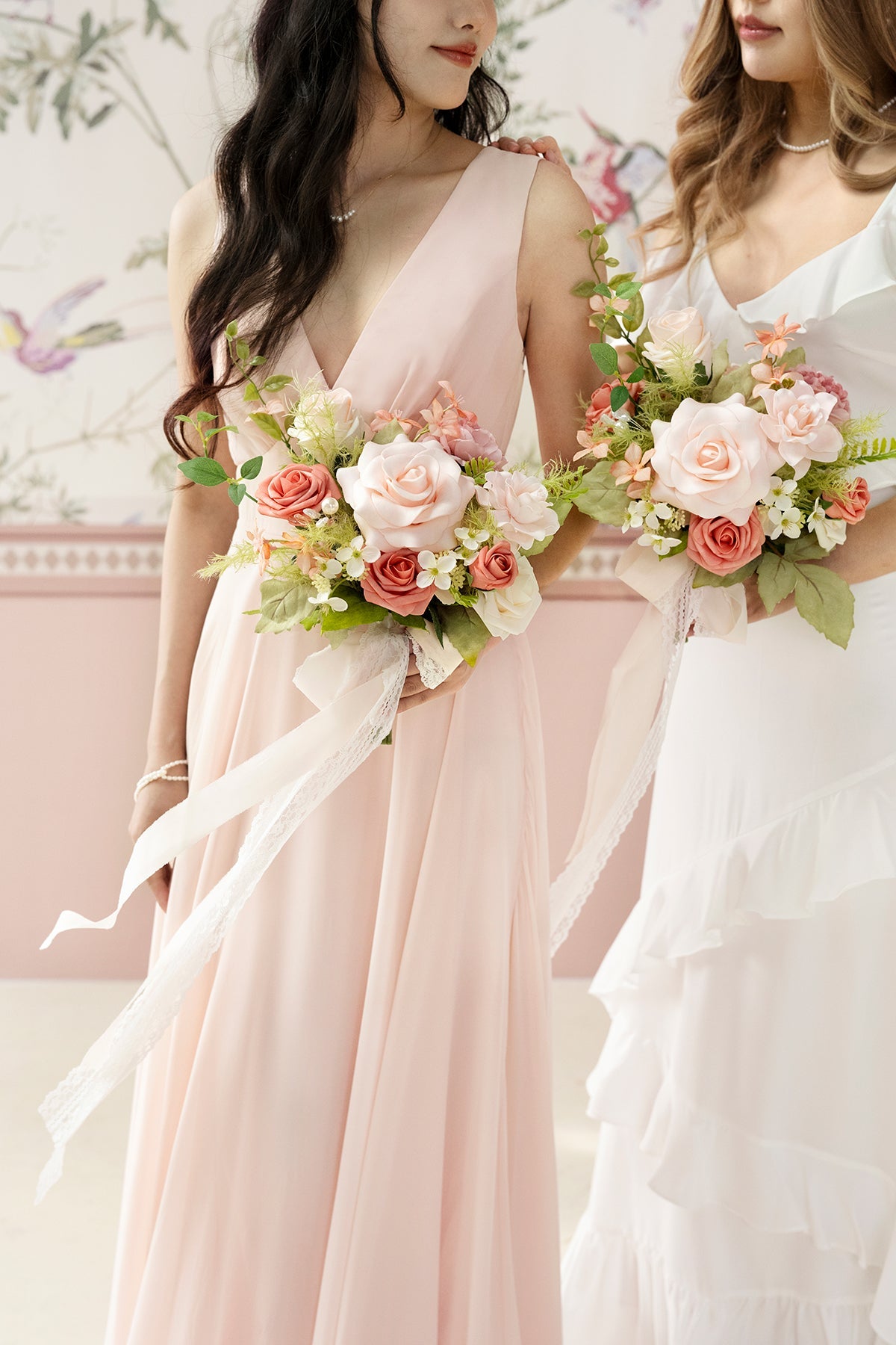 Free-Form Bridesmaid Bouquets in Garden Blush