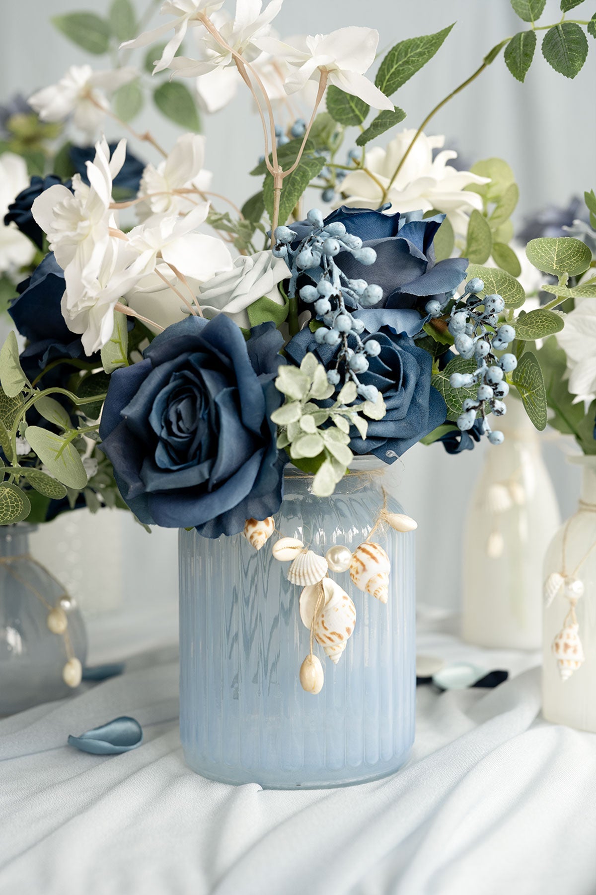 Vintage Glass Bud Vase Set in Dusty Blue & Navy