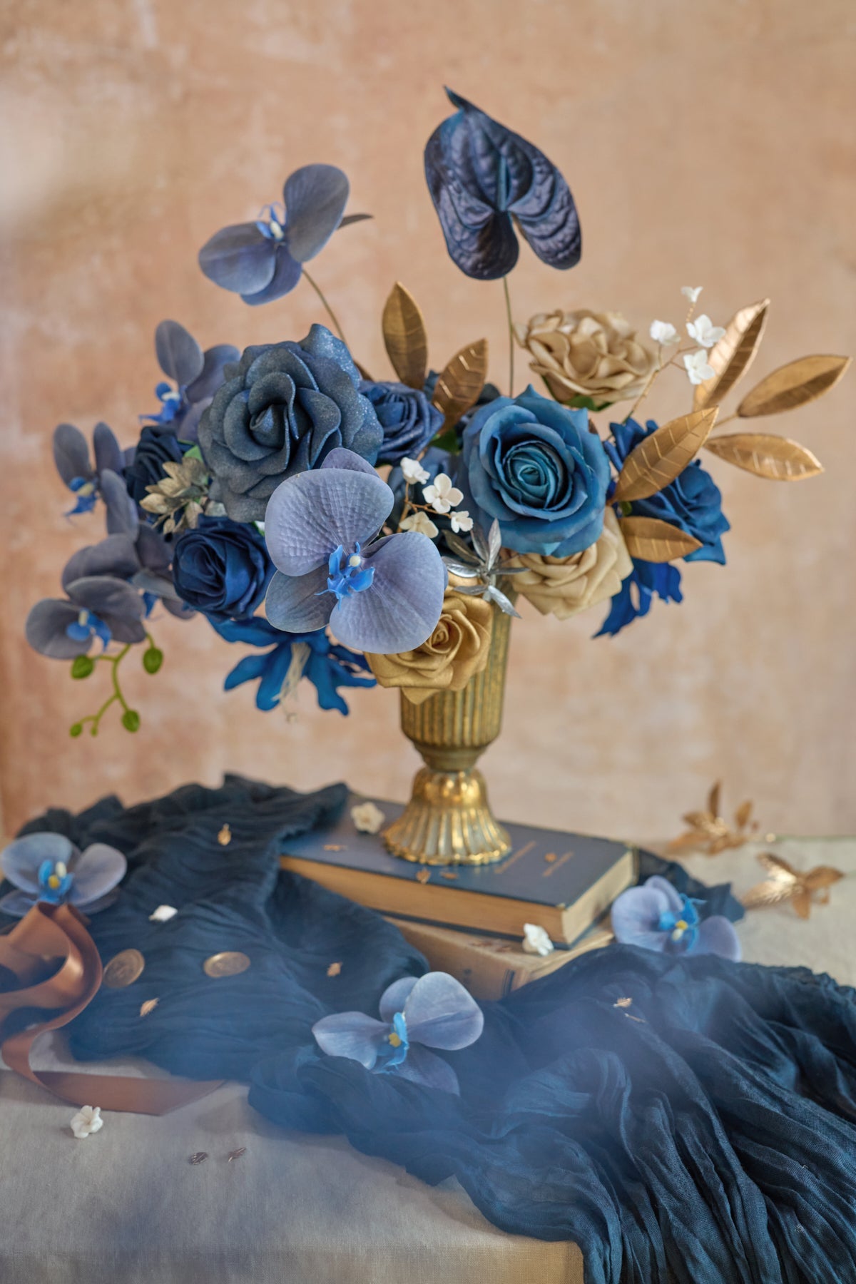 DIY Designer Flower Boxes in Stately Navy & Gold