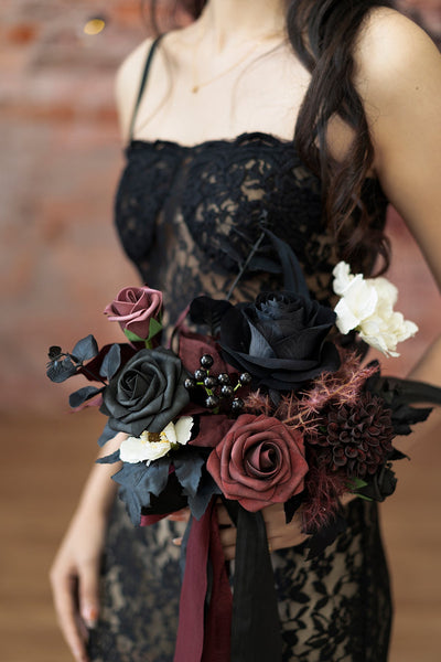 Bridesmaid Posy in Moody Burgundy & Black