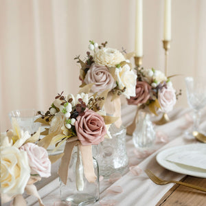 Mini Premade Flower Centerpiece Set in White & Beige | Clearance