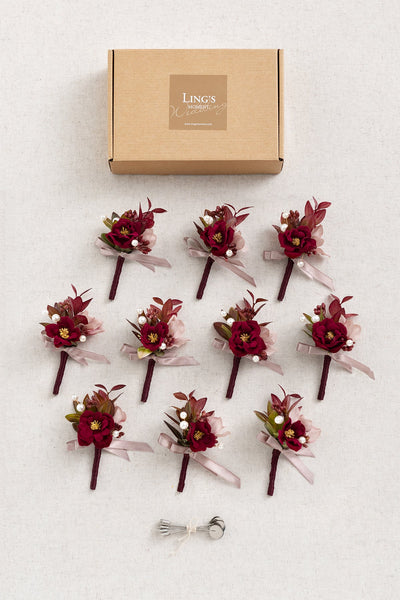Boutonnieres for Guests in Burgundy & Dusty Rose | Clearance