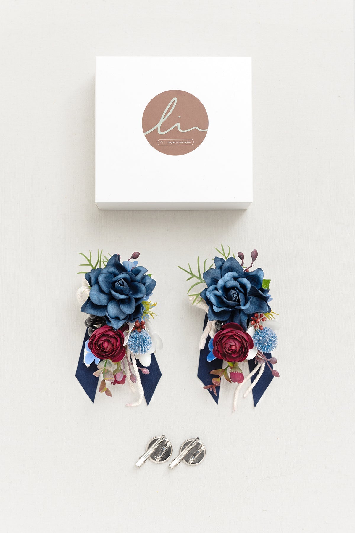 Wrist and Shoulder Corsages in Nautical Navy & Burgundy | Clearance