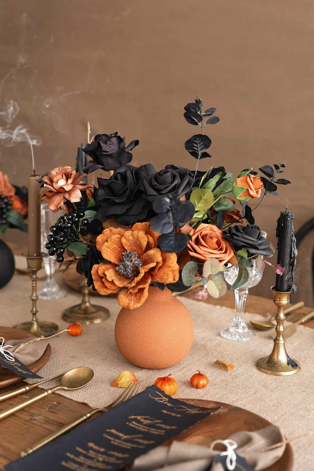 Spherical Ceramic Vase for Halloween in Black & Pumpkin Orange | CLEARANCE
