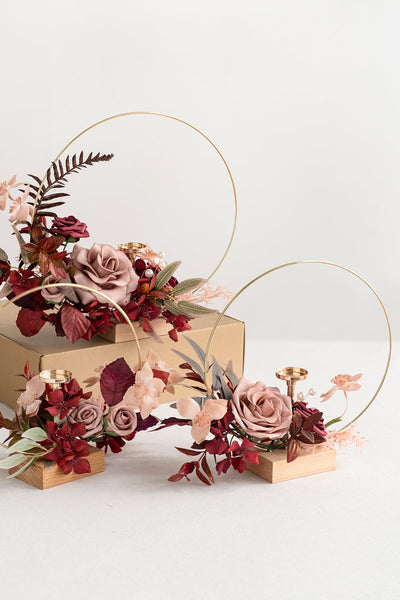 Wreath Hoop Centerpiece Set in Burgundy & Dusty Rose | Clearance