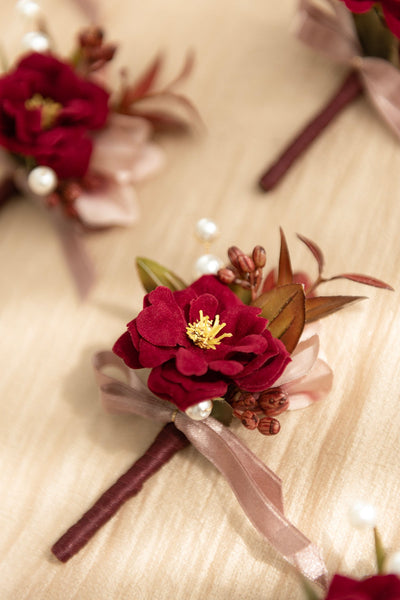 Boutonnieres for Guests in Burgundy & Dusty Rose | Clearance