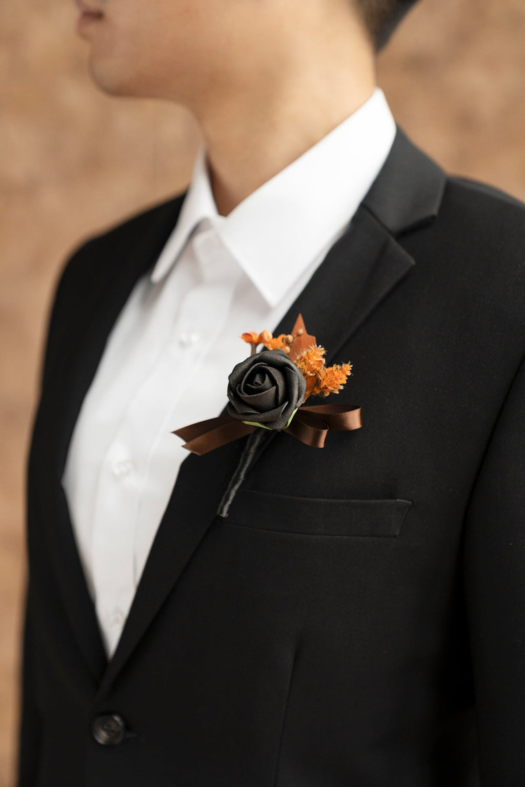 Boutonnieres for Guests in Black & Pumpkin Orange | Clearance
