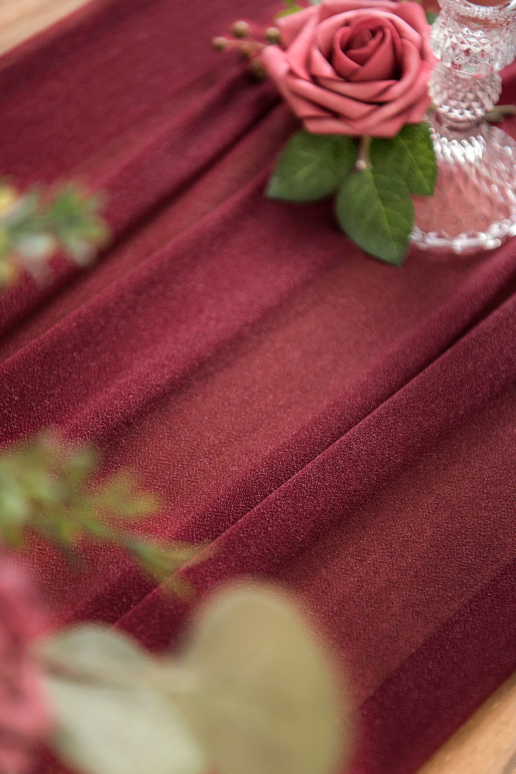 Table Linens in Burgundy & Dusty rose