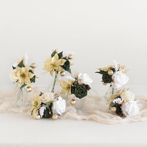 Mini Premade Flower Centerpiece Set in Champagne Christmas | Clearance