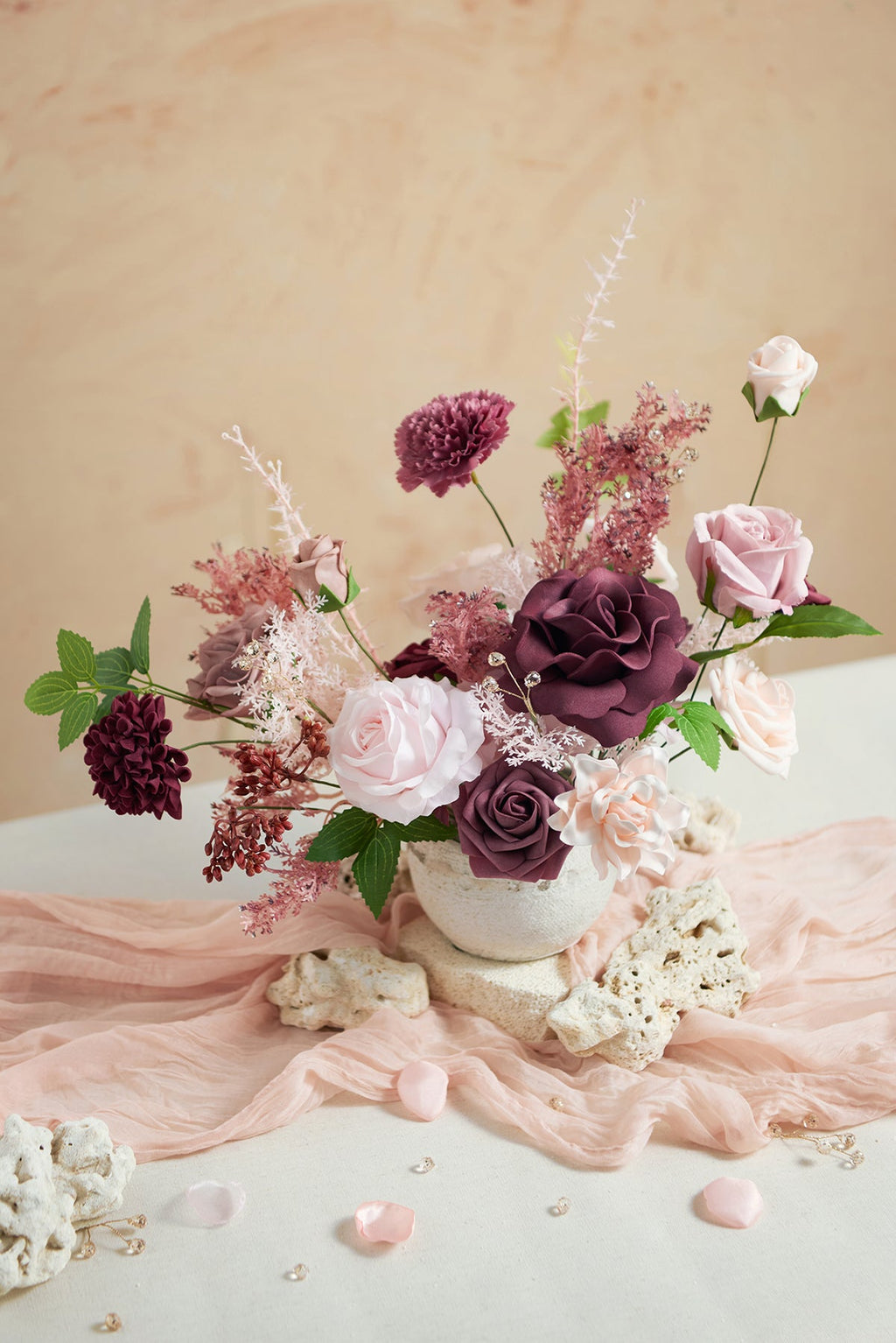 DIY Designer Flower Boxes in Burgundy & Dusty Rose
