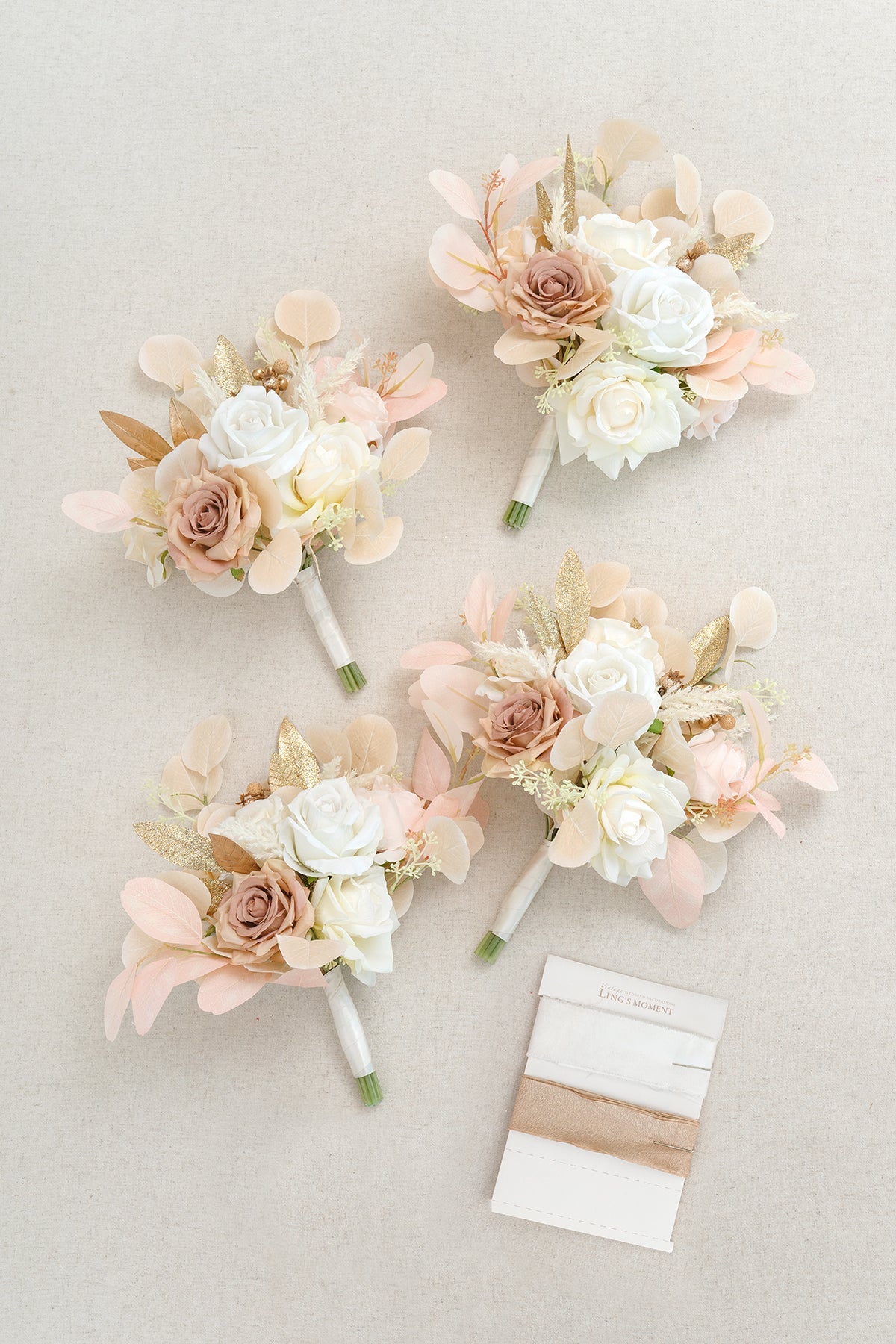 Round Bridesmaid Bouquets in White & Beige