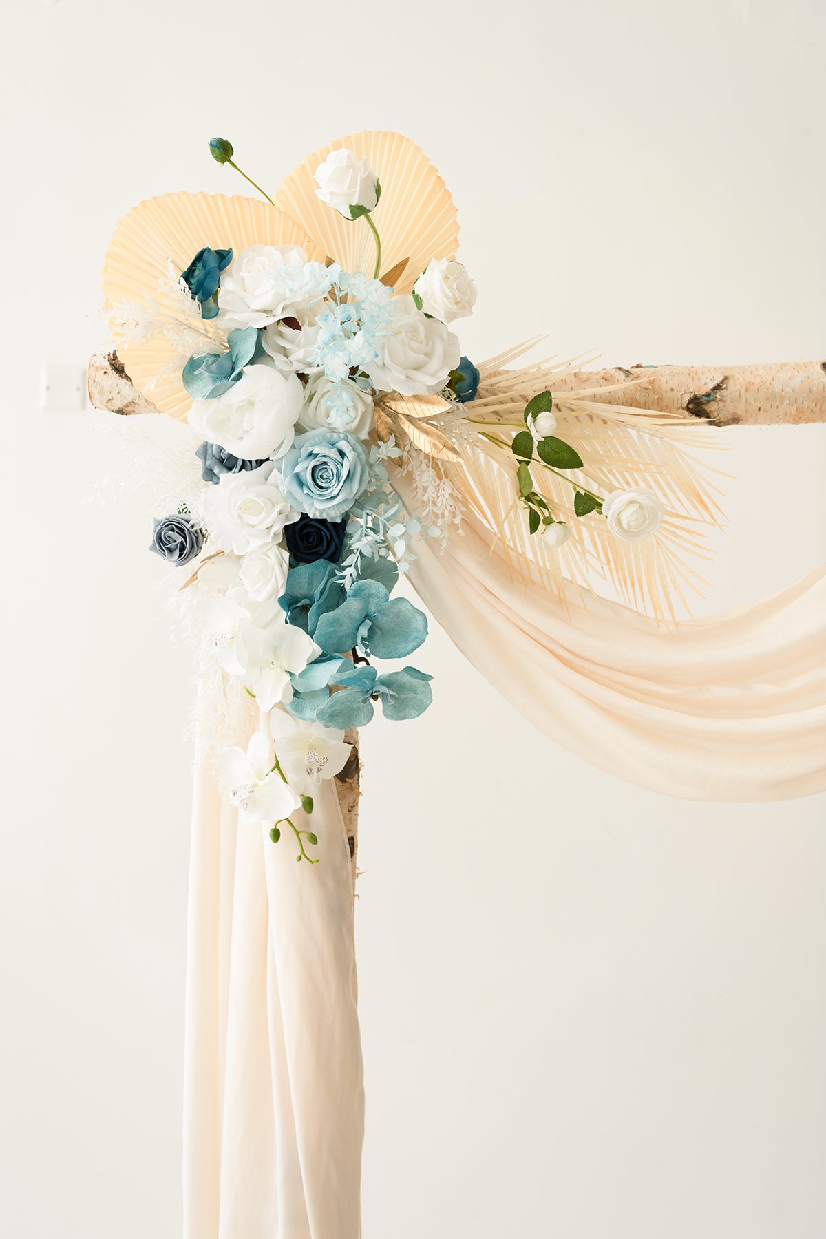 Flower Arch Decor With Drapes in Dusty Blue & Navy