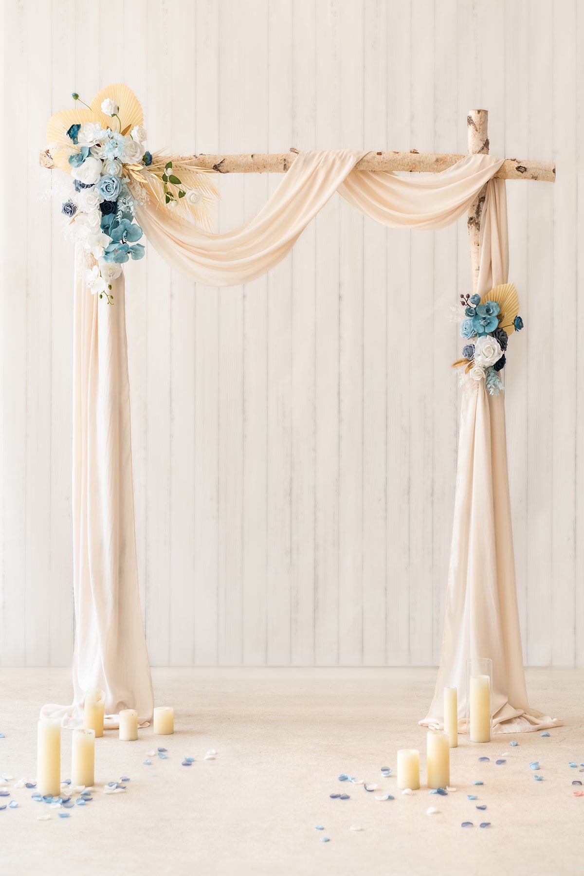 Flower Arch Decor With Drapes in Dusty Blue & Navy