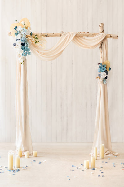 Flower Arch Decor With Drapes in Dusty Blue & Navy