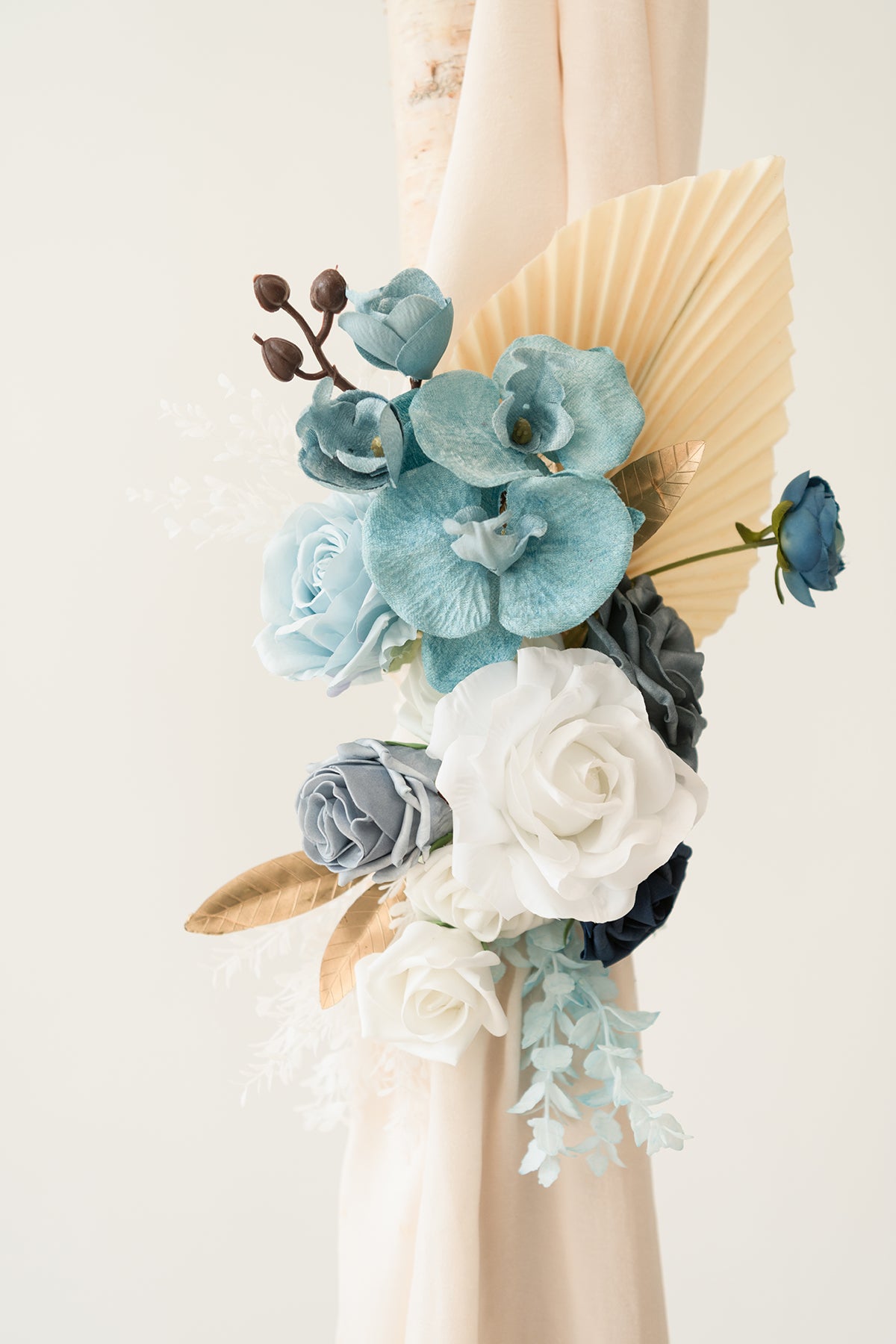 Flower Arch Decor With Drapes in Dusty Blue & Navy