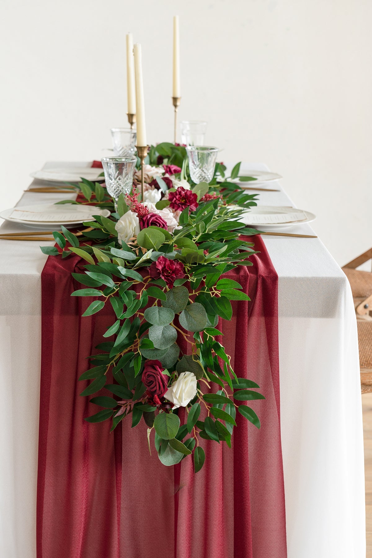 Table Linens in Dark Teal & Marsala