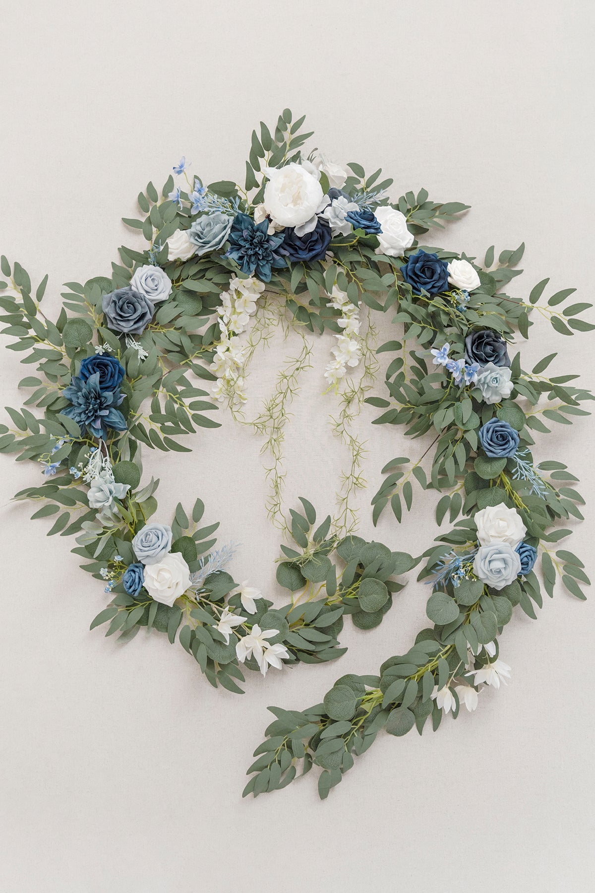 9ft Head Table Flower Garland in Dusty Blue & Navy