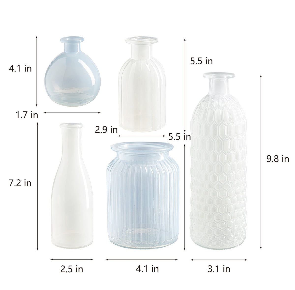 Vintage Glass Bud Vase Set in Dusty Blue & Navy