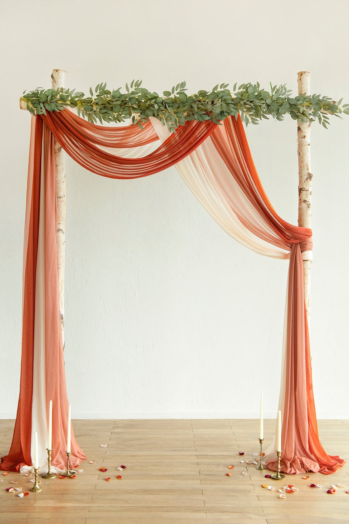 Wedding Arch Drapes in Burnt Orange & Scarlet