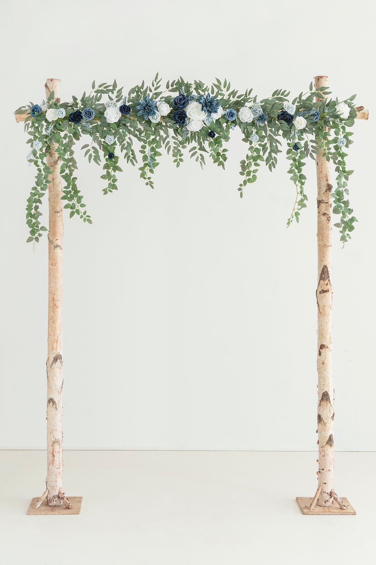 6.5ft Flower Garland with Hanging Rose Leaves for Ceremony Backdrop in Dusty Blue