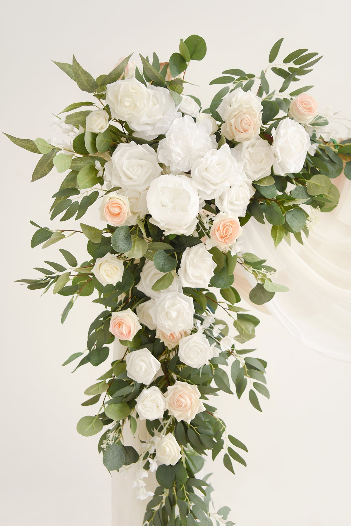 Flower Arch Decor with Drapes in White & Sage