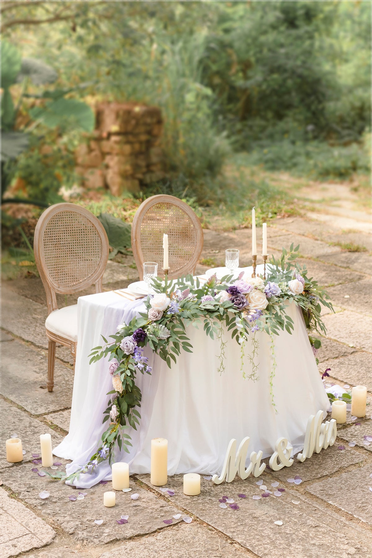9ft Head Table Flower Garland in Lilac & Gold