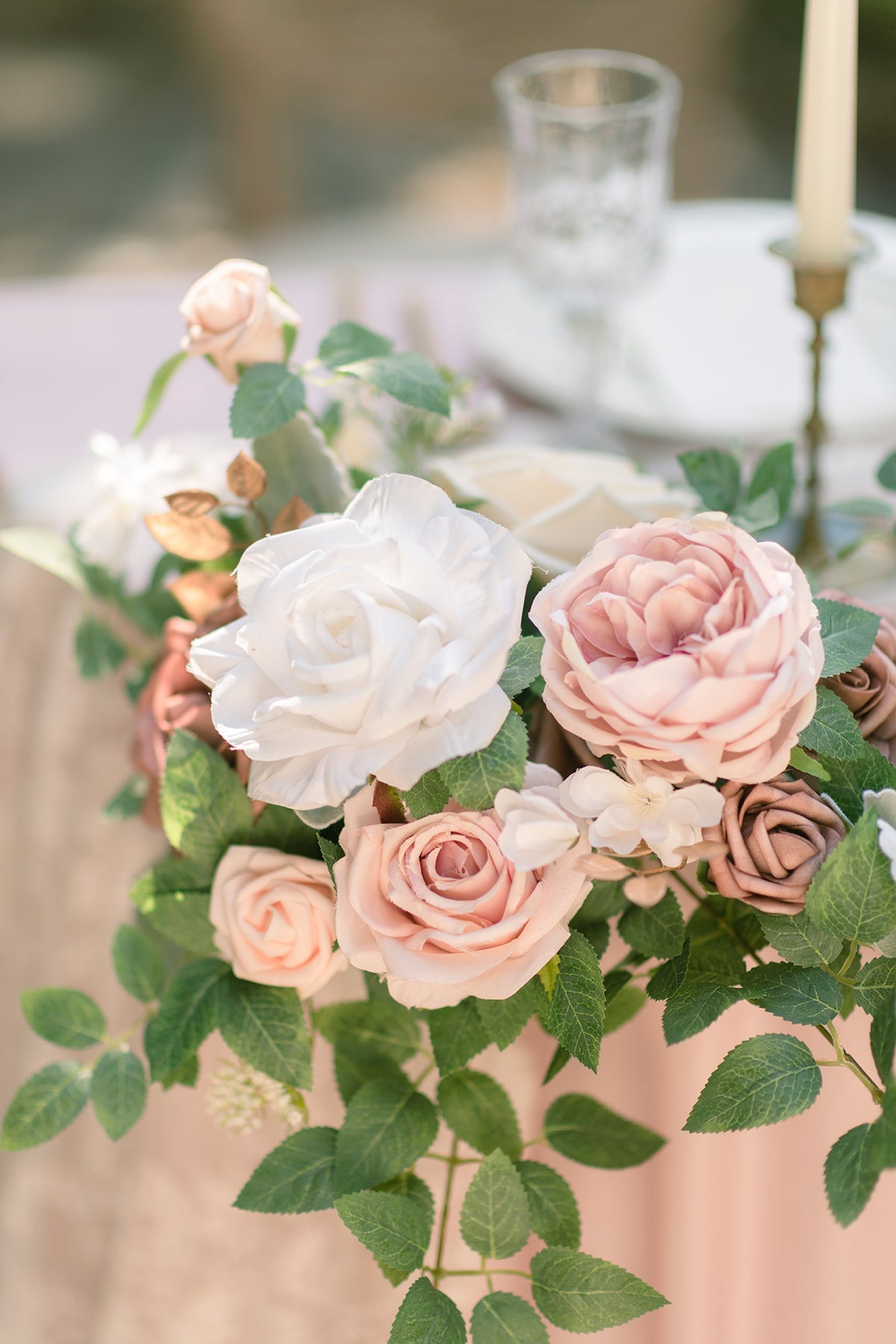 Large Floral Swag Set for Rectangle Head Table in Dusty Rose & Cream