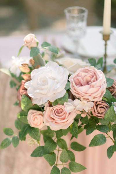 Large Floral Swag Set for Rectangle Head Table in Dusty Rose & Cream