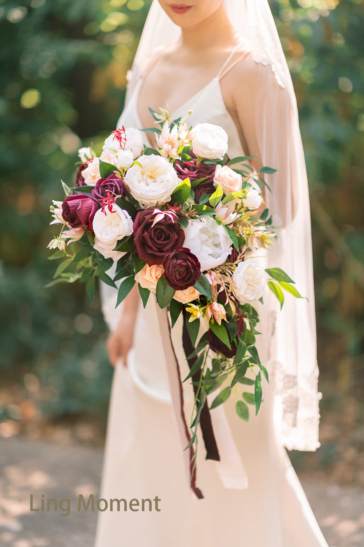 Large Cascade Bridal Bouquet in Romantic Marsala