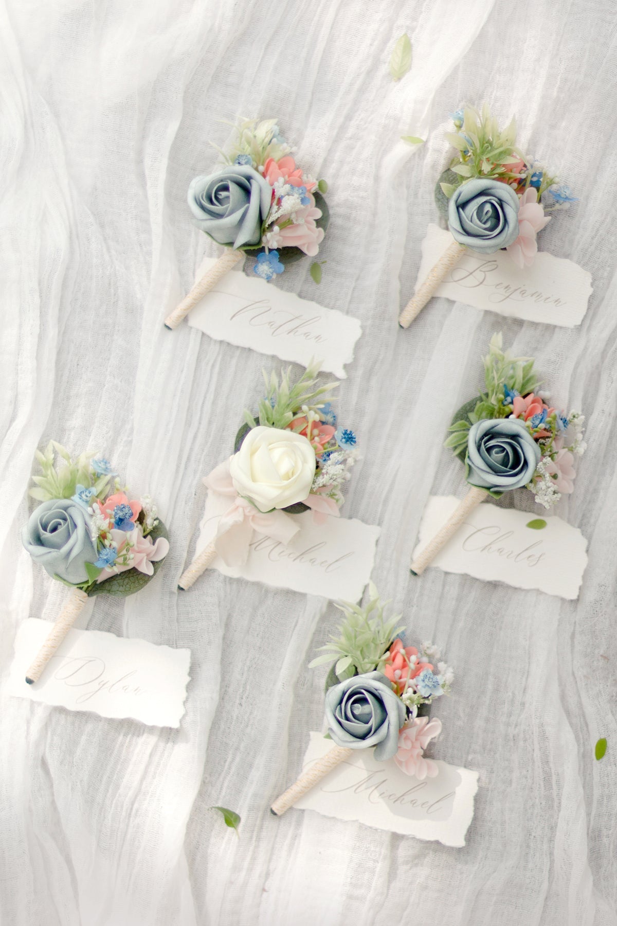 Boutonnieres in Romantic Dusty Blue