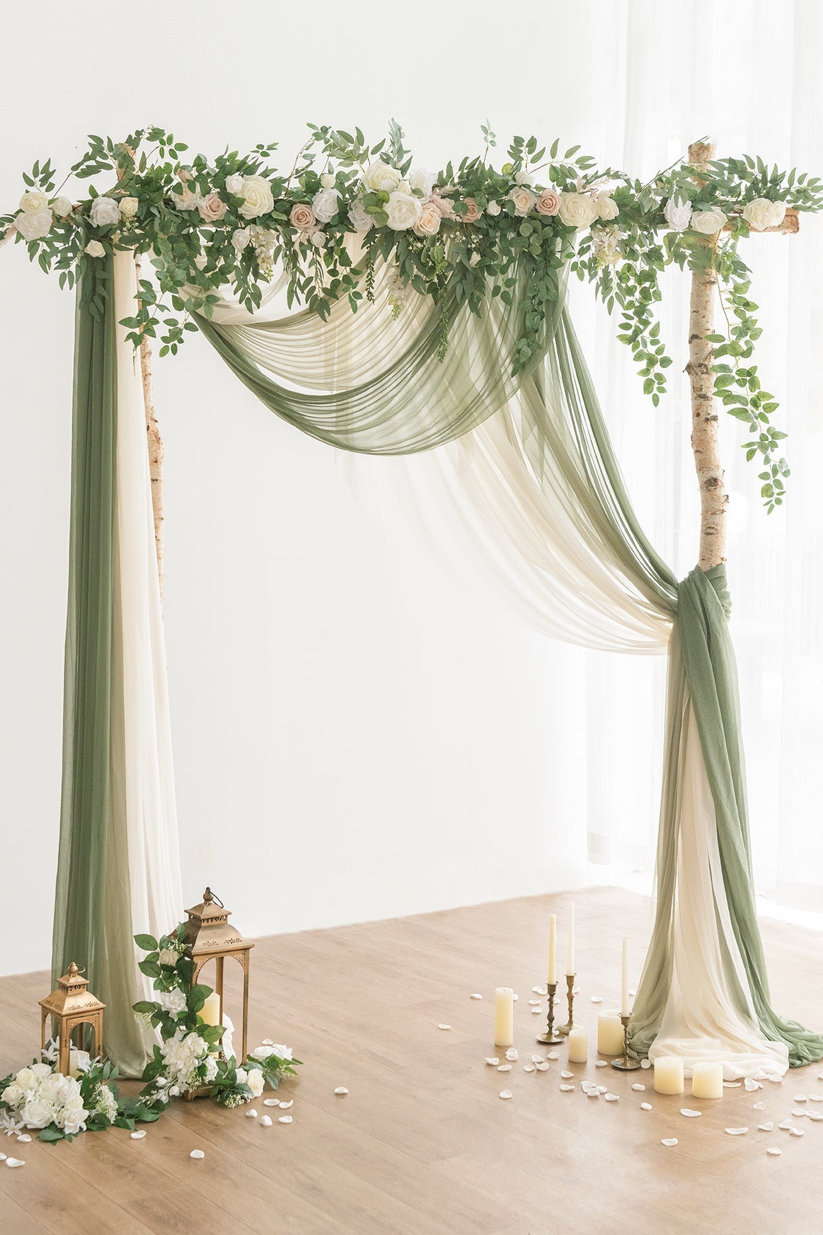 Wedding Arch Drapes in White & Sage