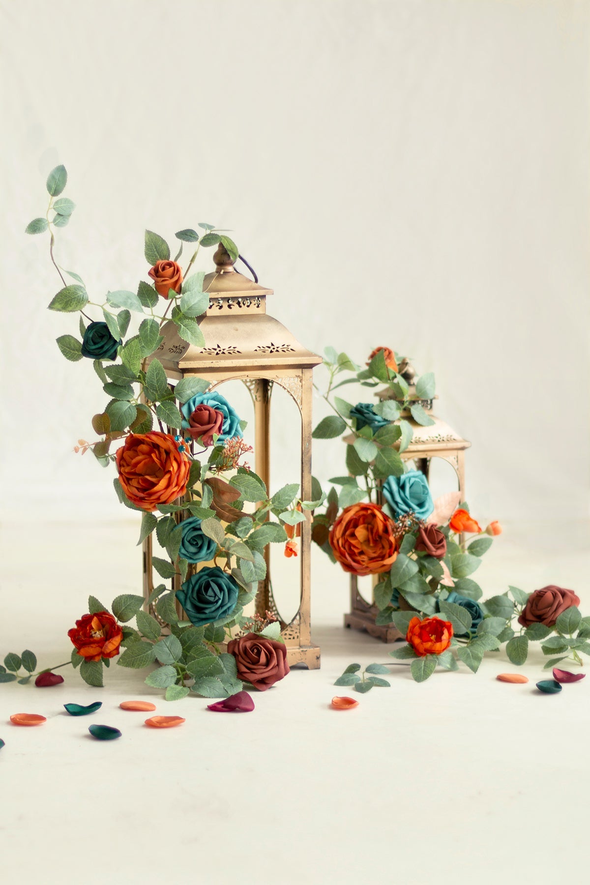 Lantern Flower Garlands in Dark Teal & Burnt Orange