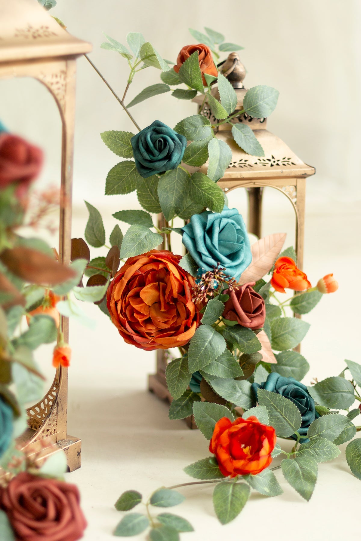 Lantern Flower Garlands in Dark Teal & Burnt Orange