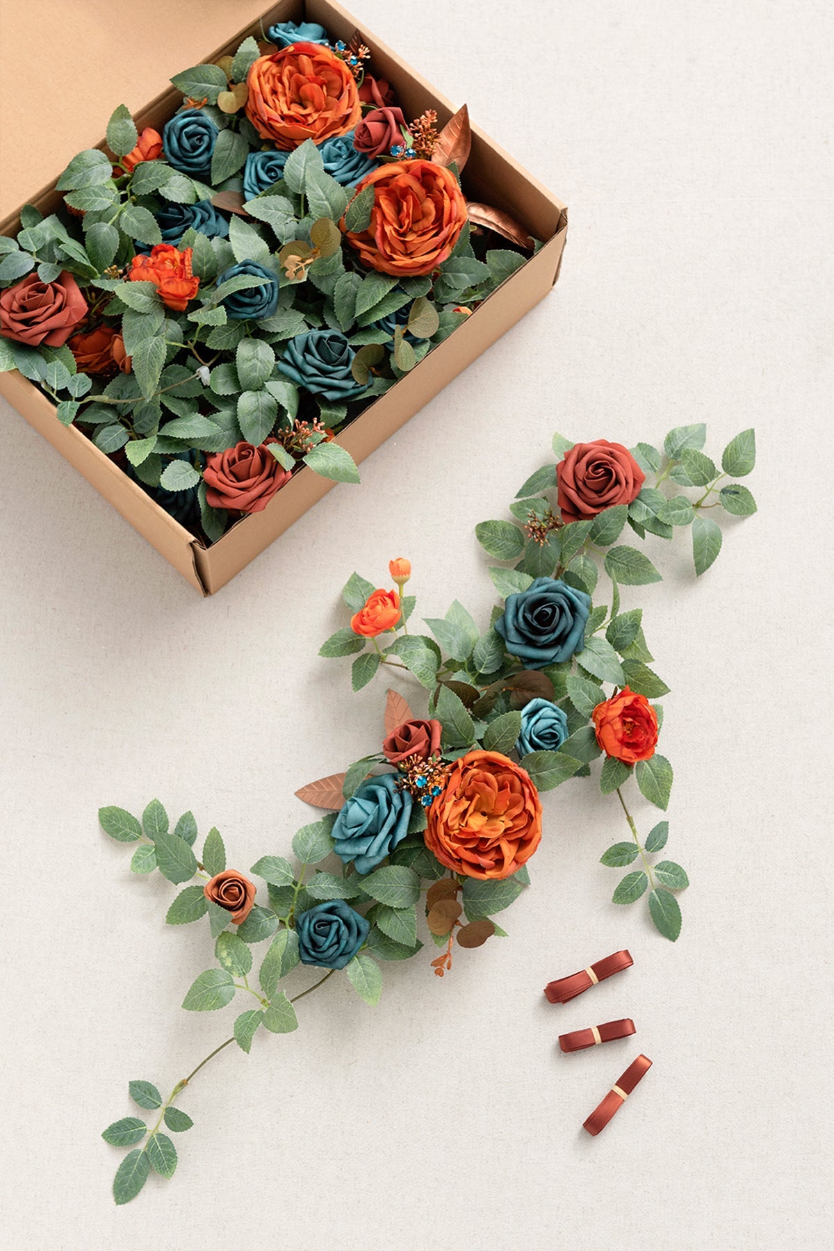 Lantern Flower Garlands in Dark Teal & Burnt Orange