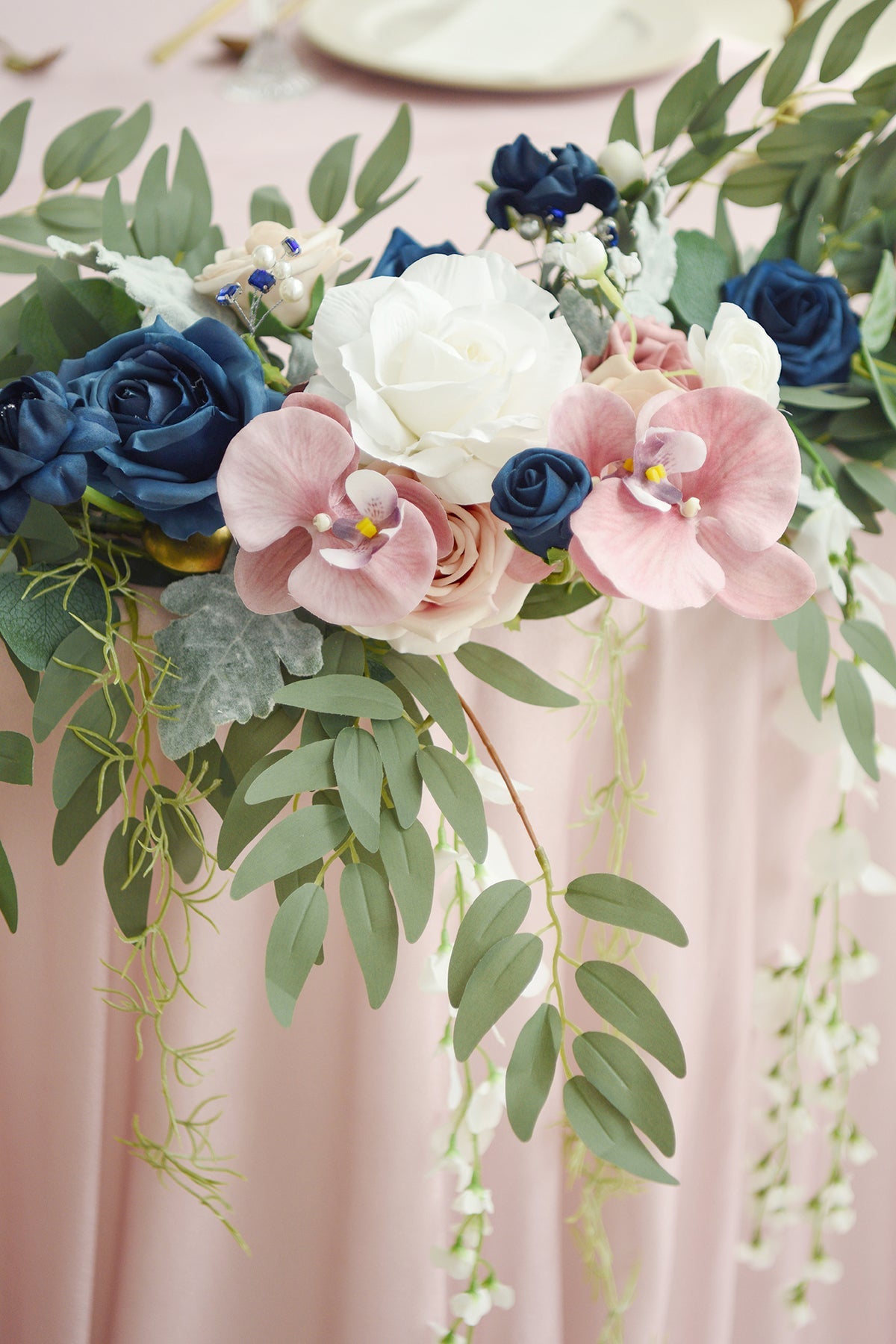9ft Head Table Flower Garland in Dusty Rose & Navy