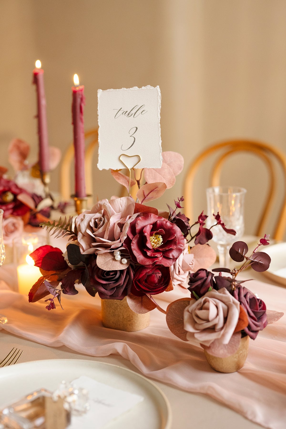 Assorted Floral Centerpiece Set in Burgundy & Dusty Rose | Clearance