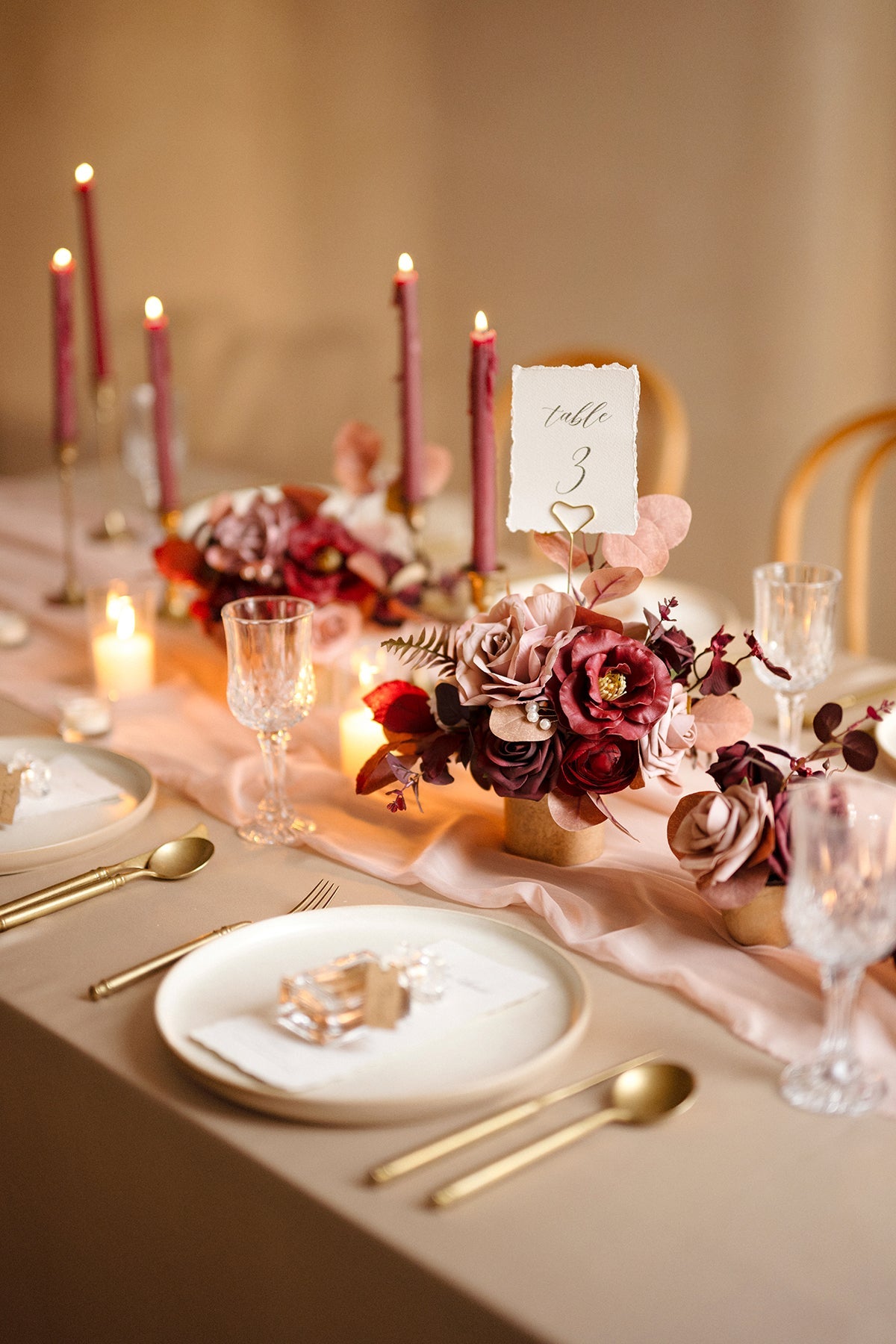 Assorted Floral Centerpiece Set in Burgundy & Dusty Rose | Clearance