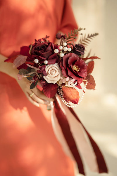 Bridesmaid Posy in Burgundy & Dusty Rose | Clearance