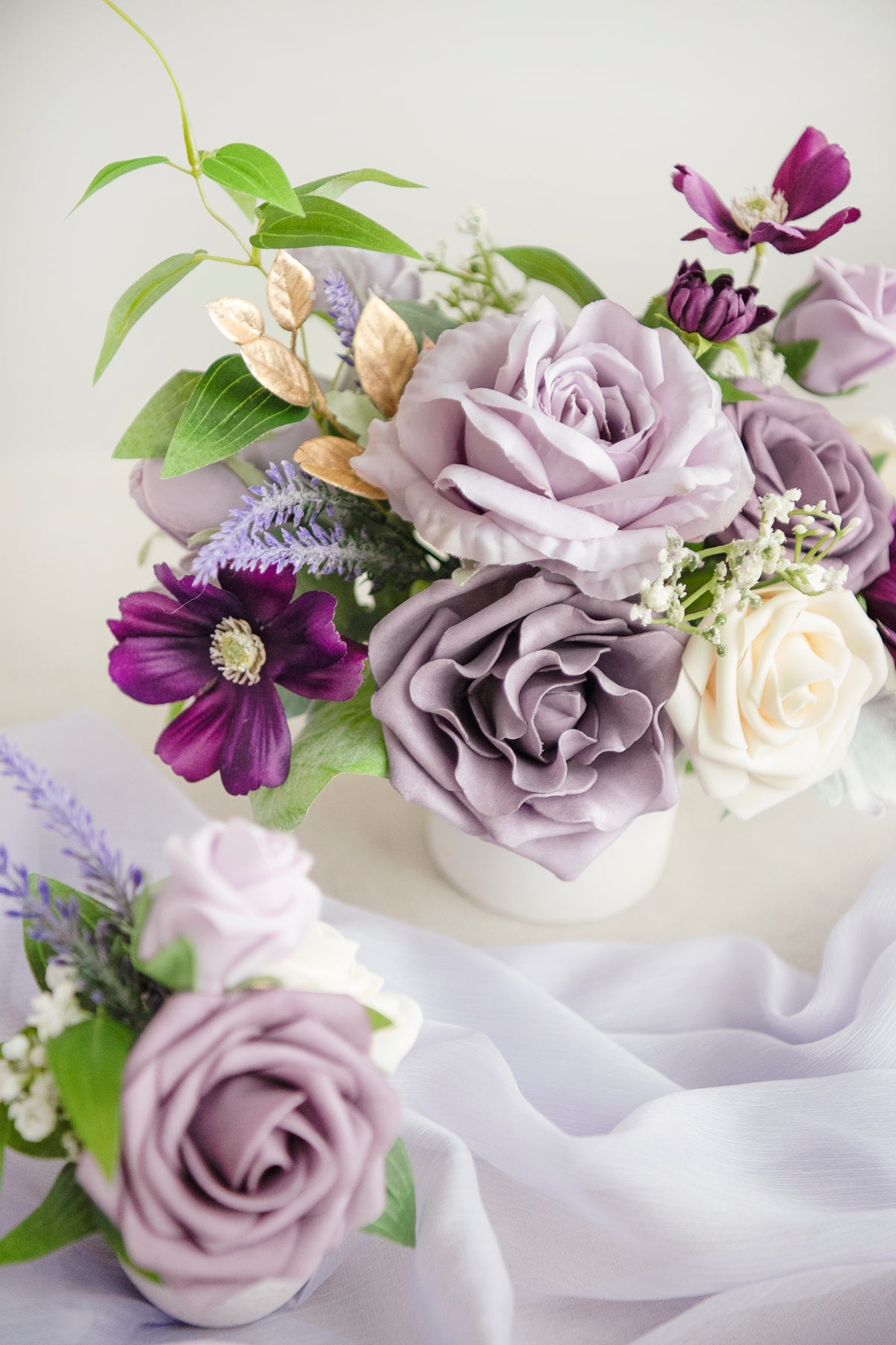 Assorted Floral Centerpiece Set in Lilac & Gold