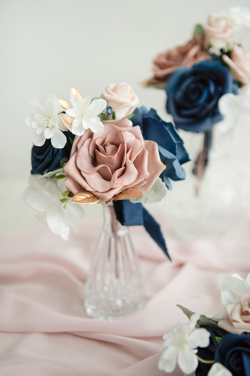 Mini Premade Flower Centerpieces Set in Dusty Rose & Navy