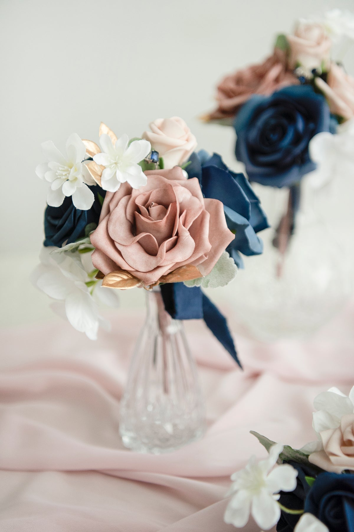 Mini Premade Flower Centerpieces Set in Dusty Rose & Navy