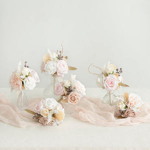 Mini Premade Flower Centerpiece Set in White & Beige