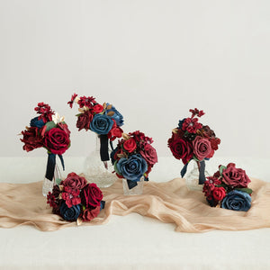Mini Premade Flower Centerpiece Set in Burgundy & Navy
