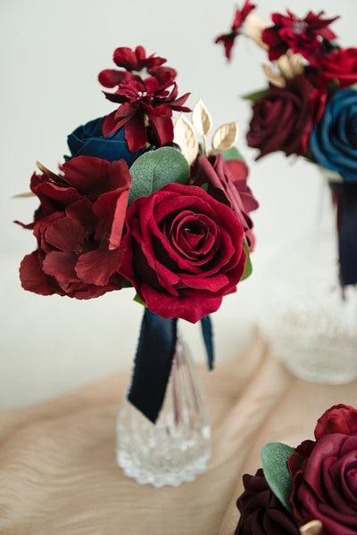 Mini Premade Flower Centerpiece Set in Burgundy & Navy