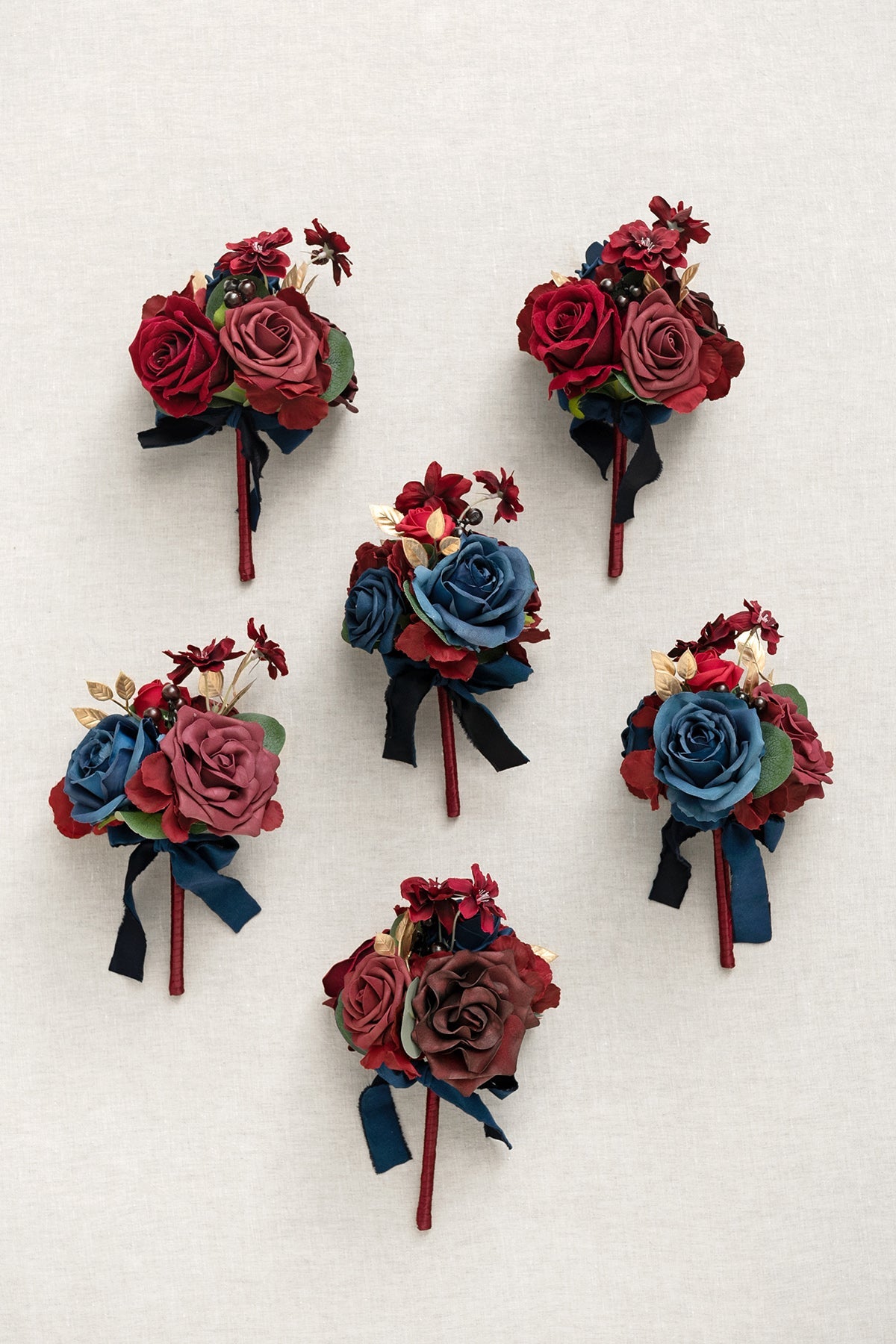 Mini Premade Flower Centerpiece Set in Burgundy & Navy